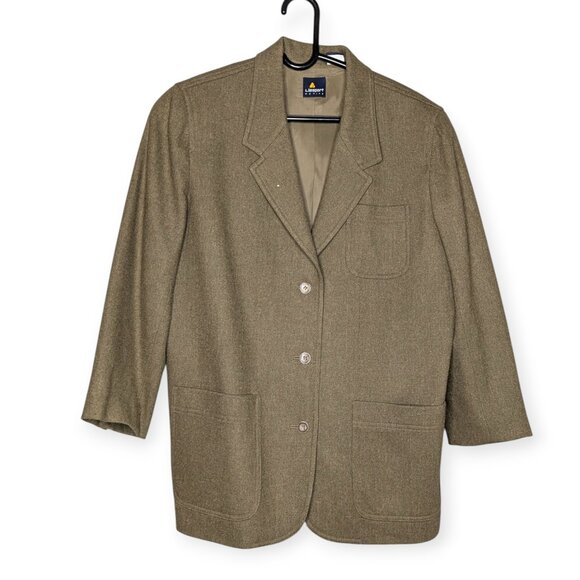 Vintage Liz Sport Petite Olive Green Wool Blazer Button Closure Size 12 Petite - Picture 1 of 16